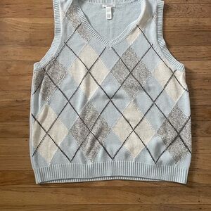 Full Tilt V-Neck Argyle Sweater Vest - Blue and Cream